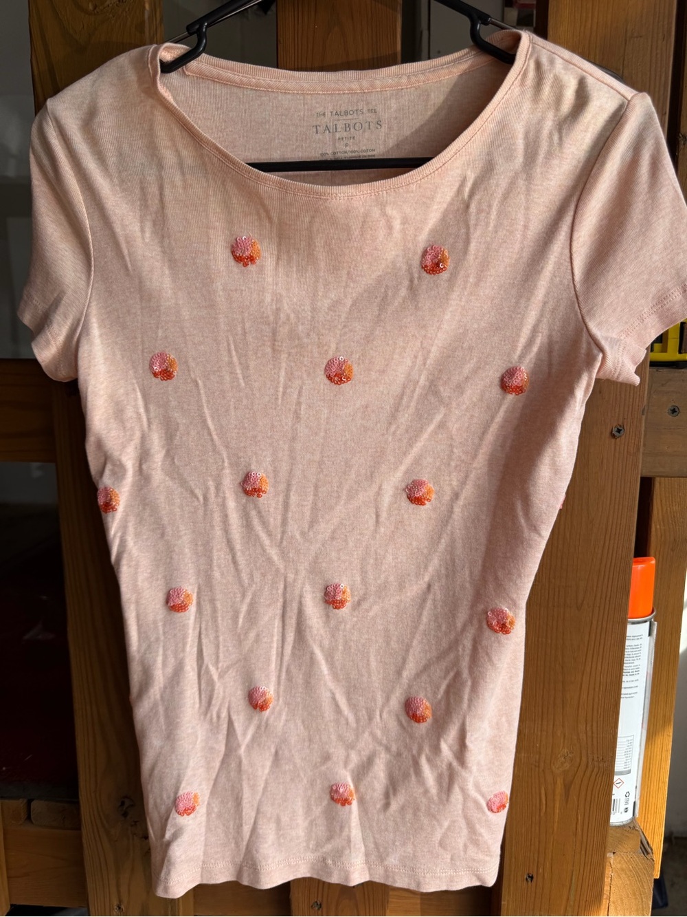 Talbots Peach Short Sleeve Tee with Embroidered Dot Accents